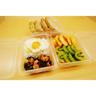 กล่องข้าวพลาสติก กล่องข้าวฝาในตัว กล่องข้าว 1 ช่องฝาใส ตัวใส มีฝา 19.2x14x6.75cm 750ml