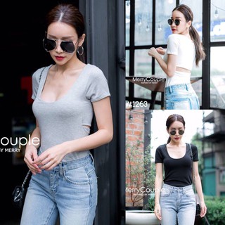 เสื้อยืดแขนสั้นแต่งสม๊อคเว้าหลัง (❌ไม่รับชำระเงินปลายทาง)