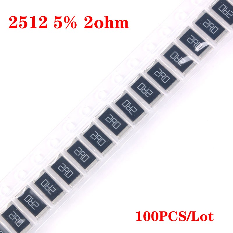100 ชิ้น 2512 ตัวต้านทาน SMD 2 โอห์ม 2R 2R0 1W 5% ชุดต้านทานชิป 2512 ตัวต้านทานชิป