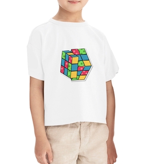 เสื้อยืดลําลอง แขนสั้น คอกลม พิมพ์ลาย Rubiks Cube แฟชั่นสําหรับเด็กผู้ชาย และเด็กผู้หญิง