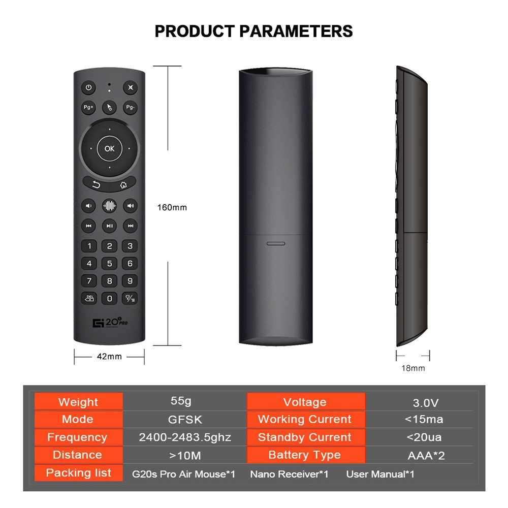 G20 PRO (มีไฟLEDเปิด-ปิดได้) เมาส์ไร้สาย 2.4G Wireless Air Mouse + Voice Search (รุ่นใหม่ปี2021) รูปที่ 6