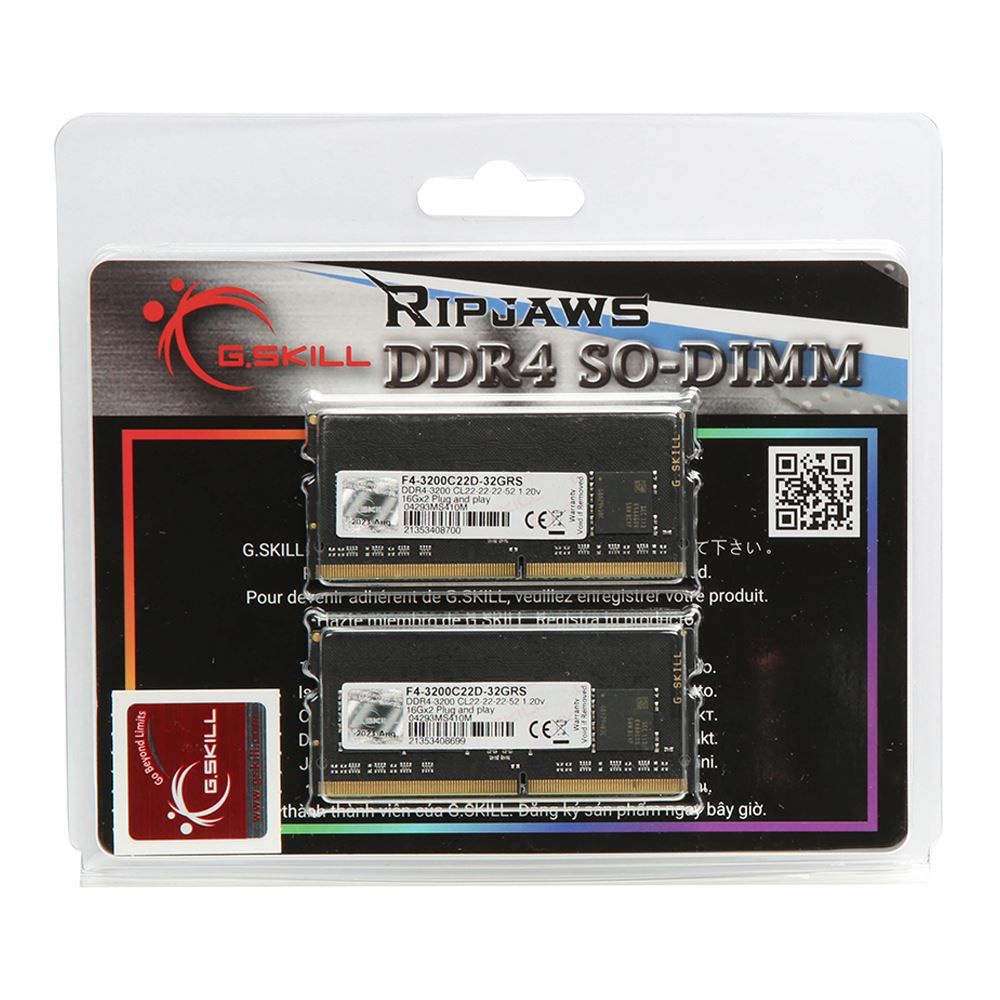 G.Skill RipJaws Series 32GB (2x16GB) SO-DIMM DDR4 3200MHz CL22 1.20V Laptop RAM