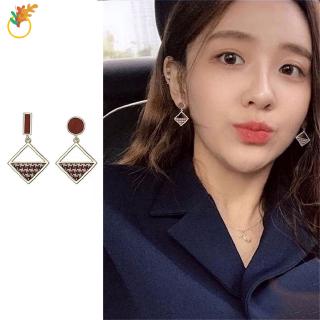 【COD Tangding】Retro Grid Earrings Korea New Fashion Ins Women Girl  Accessory Jewellery Decor