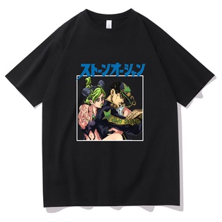 เสื้อยืดคอกลมเสื้อยืดแขนสั้น ผ้าฝ้าย 100% พิมพ์ลายอนิเมะ Jojos Bizarre Adventure Stone Ocean ทรงหลวม สําหรับผู้ชายS-5XL