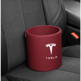 TESLA LOGO car trash can MODEL S MODEL3 MODEL X MODEL Y Cybertruck hanging storage bag leather storage bucket