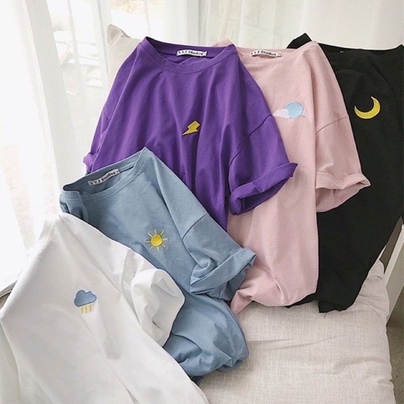 BaBy.So เสื้อยืด ลายปัก Sun&Moon M-2XL 5 สี เนื้อผ้า ใส่สบาย