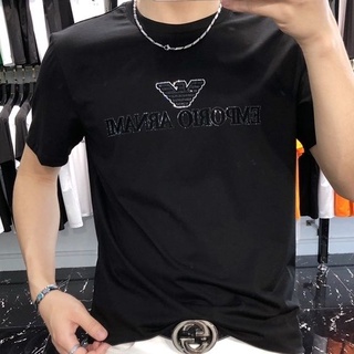 [S-5XL]เสื้อยืดแขนสั้นลําลอง ผ้าฝ้าย ระบายอากาศได้ดี พิมพ์ลายป้ายชื่อ Armani แฟชั่นสําหรับผู้ชาย