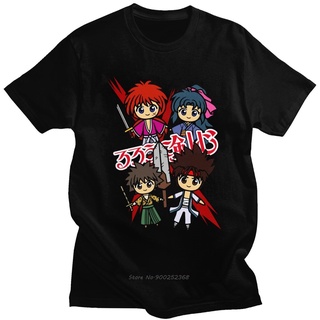 [100% Cotton] เสื้อยืด ผ้าฝ้าย พิมพ์ลายอนิเมะ Kawaii Rurouni Kenshin Meiji Swordsman Samurai X สไตล์ฮาราจูกุ สําหรับผู้ช