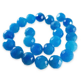 ลูกปัดหินแท้ ลักษณะเม็ดกลมเจี่ยเหลี่ยม (Faceted Round) หินโมรา (Agate) 14 mm - (LZ-0021 สีฟ้า)