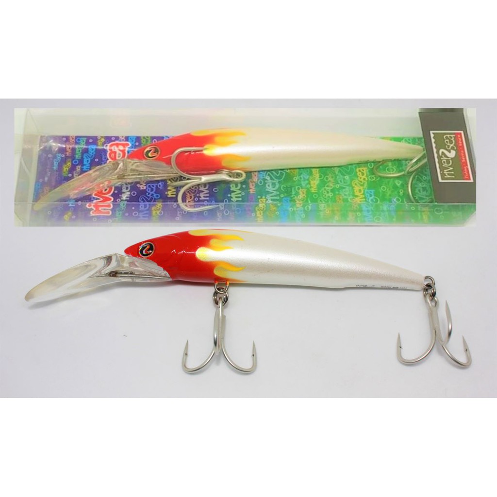 River2Sea Midive Min140S เหยื่อลากอินทรีปลาปลอมสียอดนิยมขาวหัวแดง(ลายไฟ)