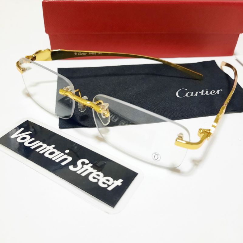 Cartier 2021 สีทอง (CT0058O-002) 🔥แว่นคาเทียร์ ไร้กรอบเจาะเลนส์🔥