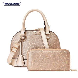 MOUSOON หนึ่งกระเป๋าใหม่2ชิ้นแฟชั่นเกาหลี Sequined Shell กระเป๋าถือสตรี Multifunctional กระเป๋าสะพาย กระเป๋าใส่เปลือกหอย