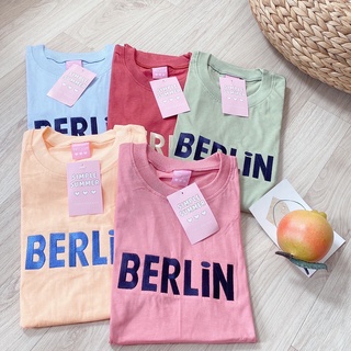 S104 เสื้อยืด oversize ผ้าคอตตอน สไตล์ minimal ปัก BERLIN