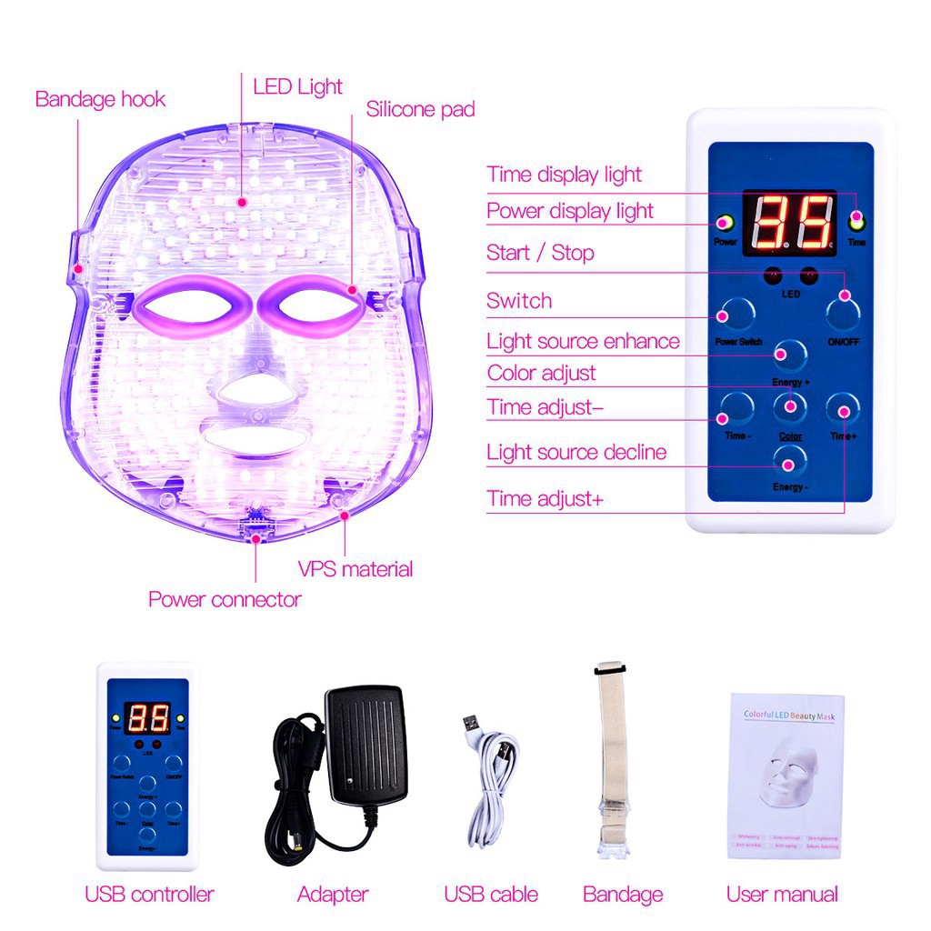COD หน้ากาก led มาร์คหน้ากาก แสง หน้ากากแสง LED FACE MASK  LED  7สี บำบัดผิว - รูปที่ 5