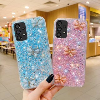 เคส Handphone Casing Samsung Galaxy A53 A33 A73 A13 LTE A52S A52 S22 Ultra S22+ Plus 5G 4G Softcase Flash Diamond Phone Case with Fashion Crystal Butterfly Anti-drop Protective Cover เคสโทรศัพท์