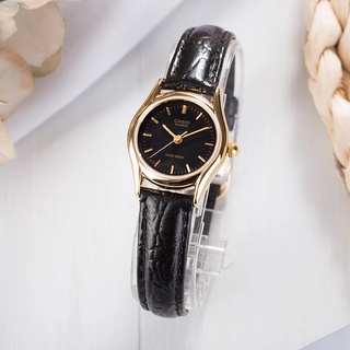 CASIO นาฬิกาข้อมือผู้หญิง รุ่น LTP-1094Q-1A สายหนังแท้สีดำ หน้าปัดดำ (สินค้าขายดี) มั่นใจ ของแท้ 100% ประกันศูนย์ 1 ปีเต็ม