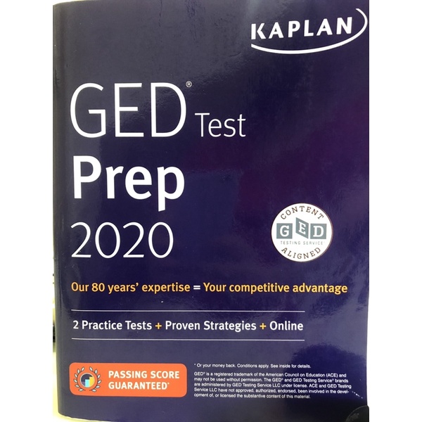 GED Test Prep 2020 Kaplan 2 Practice Tests+Proven Strategies+On line 2nd hand book good condition Pa