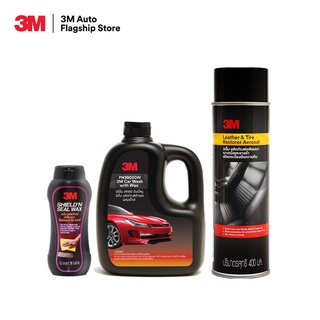 3M Set แชมพูล้างรถ ขนาด 1000 Ml. PN39000W + PN39041A เคลือบเบาะหนัง และยางรถยนต์ + ShieldN Seal Wax  236 มล.