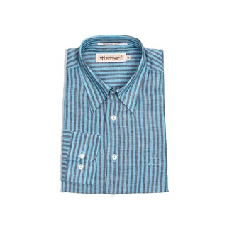 Hazard เสื้อเชิ้ตทำงานแขนยาวลายทาง ผ้า Linen(ลินิน) สีน้ำเงินสลับดำ