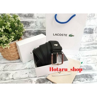 เข็มขัด Lacoste หัวเข็มขัดปั๊มโลโก้แบรนด์ ด้านข้างบนโลหะ  มีโลโก้ตรงสายเข็มขัด