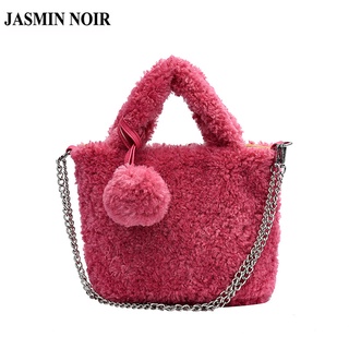 JASMIN NOIR Faux Fur Tote Bag Plush Bucket Bag Soft Lamb Wool Womens Handbag Luxury Brand Shoulder Bag