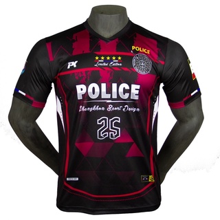 เสื้อฟุตบอล เสื้อกีฬาพิมพ์ลาย คอวี Police Royal Thai เนื้อผ้า Micro Polyester 100%