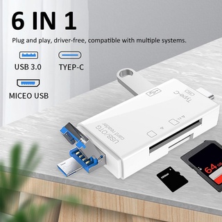 6 In 1 อะแดปเตอร์การ์ดรีดเดอร์ SD USB Type C USB 2.0 TF/Mirco SD Smart Memory OTG