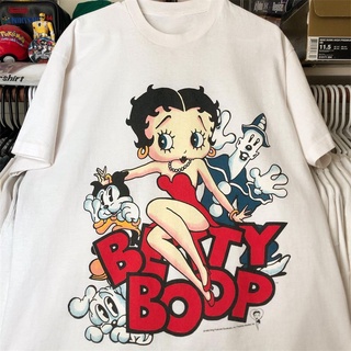 เสื้อยืดแขนสั้น คอกลม ผ้าฝ้าย พิมพ์ลาย Miss Betty ทรงหลวม สไตล์วินเทจ