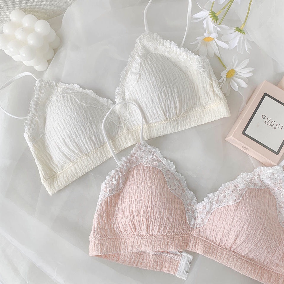 ✨w&c bras✨ใหม่ชุดชั้นในสตรีบริสุทธิ์ปรารถนาบางลูกไม้สามเหลี่ยมถ้วยไม่มีแหวนเหล็กสีทึบbra NY013