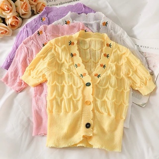 เสื้อคาร์ดิแกนถักแขนสั้นลายดอกไม้เล็ก💐