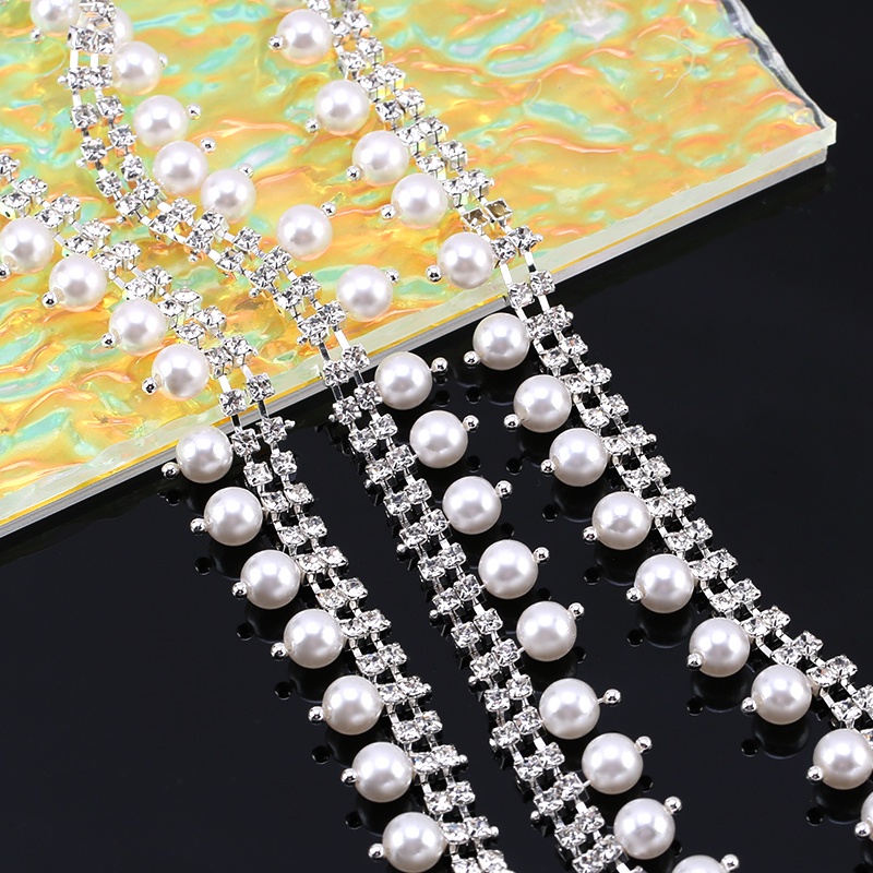Qiao ริบบิ้นคริสตัล ไข่มุก พลอยเทียม สําหรับตกแต่งเสื้อผ้า DIY