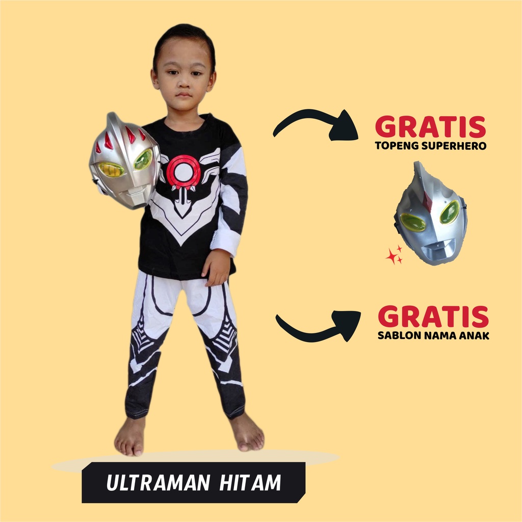 Hitam Black Ultraman Children& 39;s Clothes Batman Spiderman Superhero Costume Set