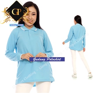 เสื้อโปโล ตัวยาว สีขาว น้ําเงิน สําหรับผู้ชาย และผู้หญิง
