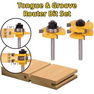 ดอกสว่านเราเตอร์ 2 ชิ้น &amp; Groove Router Bit, 1/4 นิ้วหรือ 1/2 นิ้ว 3 ซี่สําหรับงานไม้