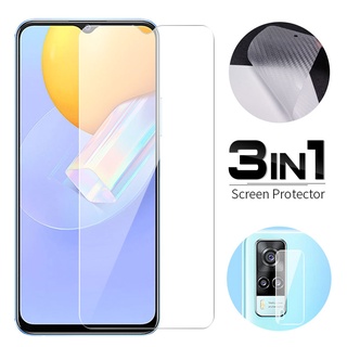 3in1 Carbon Fiber Back Film &amp; Lens Film &amp; HD Tempered Glass Screen Protector For Vivo V21 V20 SE V19 Neo V17 V15 V11 V9 S1 Pro Y12A Y33 Y51 Y72 Y52 Y51A Y53S Y21 Y31 Y12S Y11 Y15 Y19 Y81 Y81i Y91 Y91i Y95 Y20S Y20 Y20i Y91C