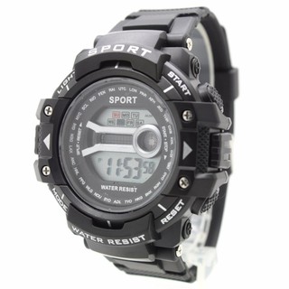 Sport Watch นาฬิกาผู้ชาย-ผู้หญิงและเด็ก สายยางดำ-ขอบดำ ระบบDigital SW-H04(Black)