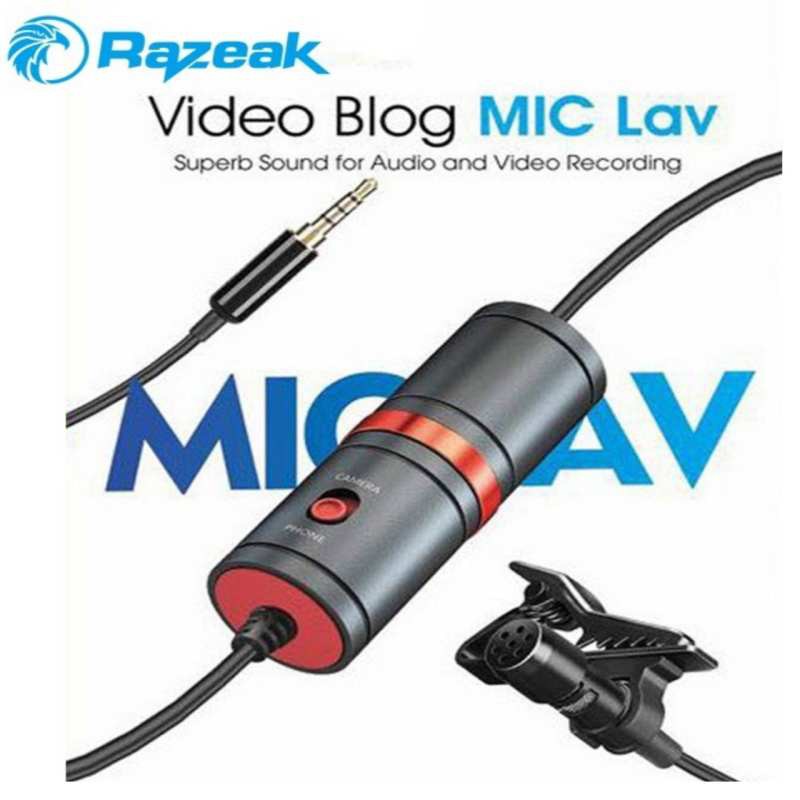 ไมค์นักข่าว ไมค์โครโฟน CLIP ON Razeak Video Blog Mic  สายยาว 6 เมตร สำหรับLiveสด ทำวีดีโอต่างๆ