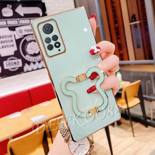 เคสโทรศัพท์ Xiaomi Redmi Note11 Note11S Note 11 11S Pro 4G 5G Phone Cell Case Electroplated Shell Solid Color Smartphone Casing with Cute Bears Stand Holder เคส Note11Pro 11Pro Black Cover