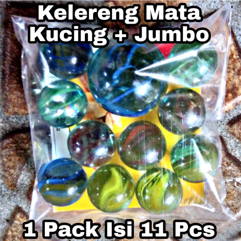 Mata Cats Eye Marbles + จัมโบ้ 1 แพ็ค มี 11 ชิ้น
