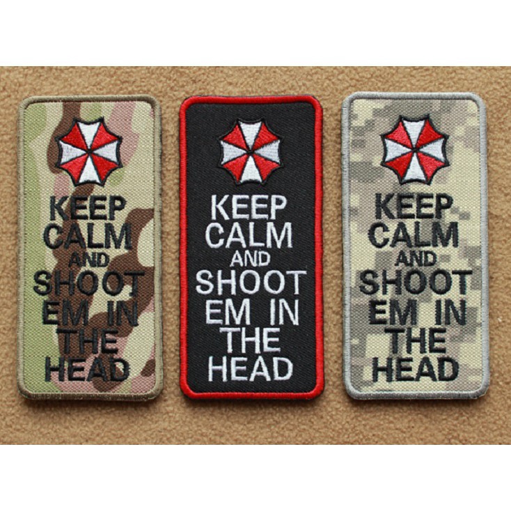 UMBRELLA CORPORATION ZOMBIE COMBAT Patch KEEP CALM AND SHOOTING EM it IN THE HEAD badge airsoft tact