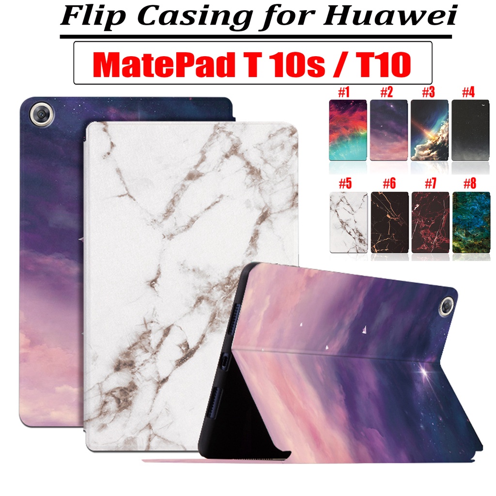 T10 T10S เคสแท็บเล็ตหนัง PU ฝาพับ กันลื่น กันเหงื่อ ลายหินอ่อน ท้องฟ้า คุณภาพสูง สําหรับ Huawei Mate