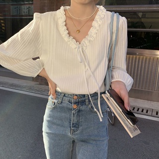 เสื้อเชิ้ตแขนยาว คอวี ผ้าชีฟอง ทรงหลวม สวมใส่สบาย เข้ากับทุกการแต่งกาย แฟชั่นฤดูใบไม้ร่วง สไตล์เกาหลี สําหรับผู้หญิง