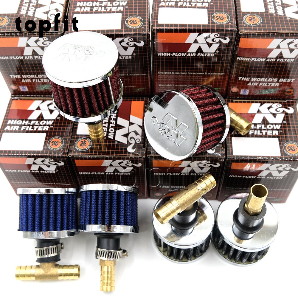 12 มม.K&N KN กรองอากาศขนาดเล็ก Breather Intake เครื่องยนต์รถยนต์ Universal วาล์วกรองน้ํามันพร้อมข้อต่อเชื่อมต่อทองแดง