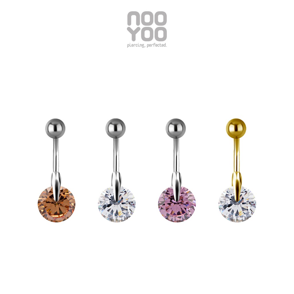 NooYoo จิวสะดือสำหรับผิวแพ้ง่าย Solitaire Round CZ Surgical Steel