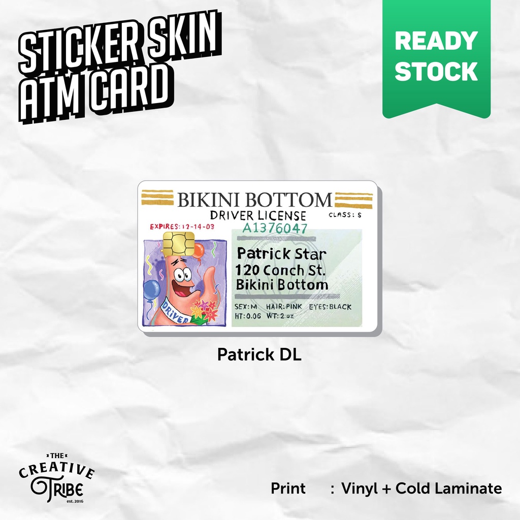 Skin Card Patrick Driver License Sticker สําหรับ ATM / Etoll / RFID