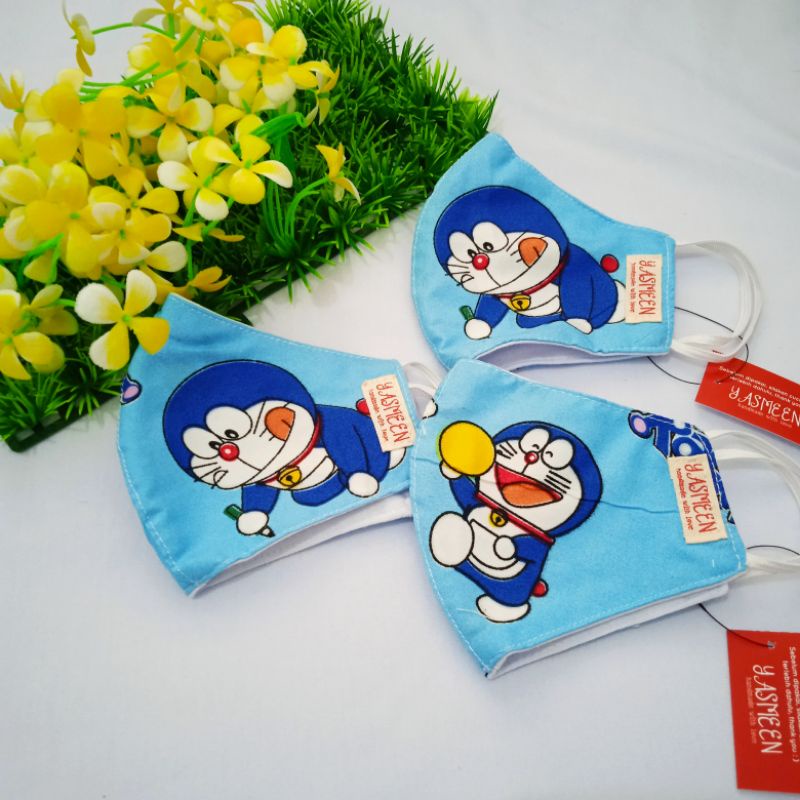 Doraemon CHILDREN& 39;S MASK DUCKBILL EARLOOP HEADLOOP HIJAB DORAEMON CHARACTER FAB WASHABLE CHILDRE