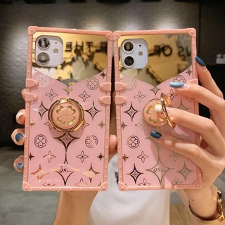 For Samsung Galaxy S23 Plus S23 Ultra A04 A04S A14 A54 A34 A03 A03S A13 Lite A23 A33 A53 A73 Fashion Pink Clover Square Phone Case With Finger Ring Bracket