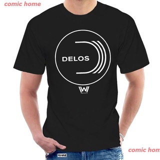 comic home 2022 เสื้อยืดพิมพ์ลายโลโก้ Westworld Delos ขนาดใหญ่สีดํา mens tshirt