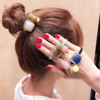 Korean Fashion Square Starry Sky Jelly Rhinestones Crystal Hair Rope / Women Temperament Beads Hair Rope Tie Rubber Band Accessories