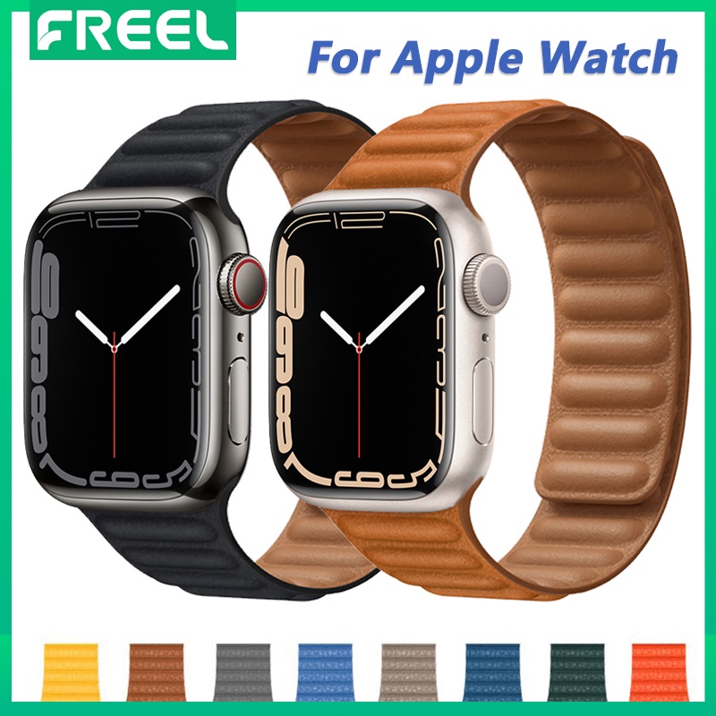 Freel สายนาฬิกาข้อมือหนัง แบบแม่เหล็ก สําหรับ Apple Watch Band 45 มม. 41 มม. 44 มม. 40 มม. 42 มม. 38 มม. iWatch Series 3 5 4 SE 6 7